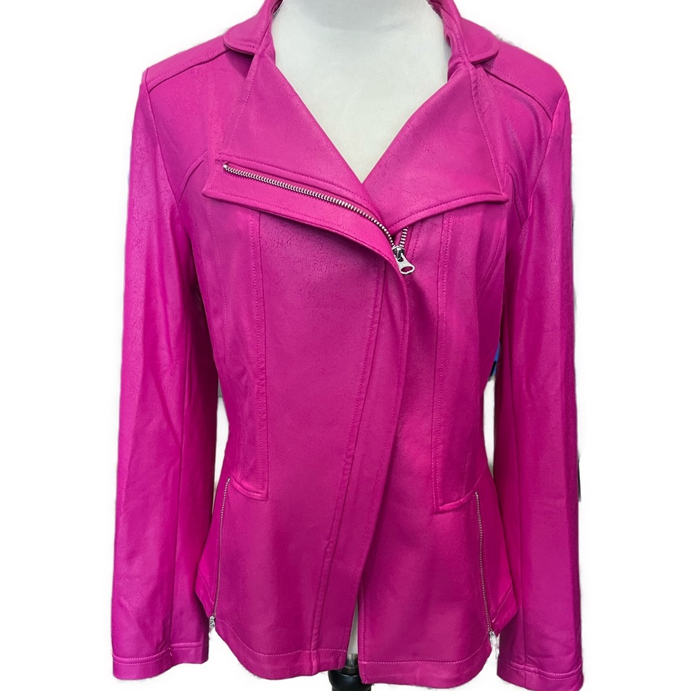 Women's Pink Liquid Leather Moto Jacket Size L